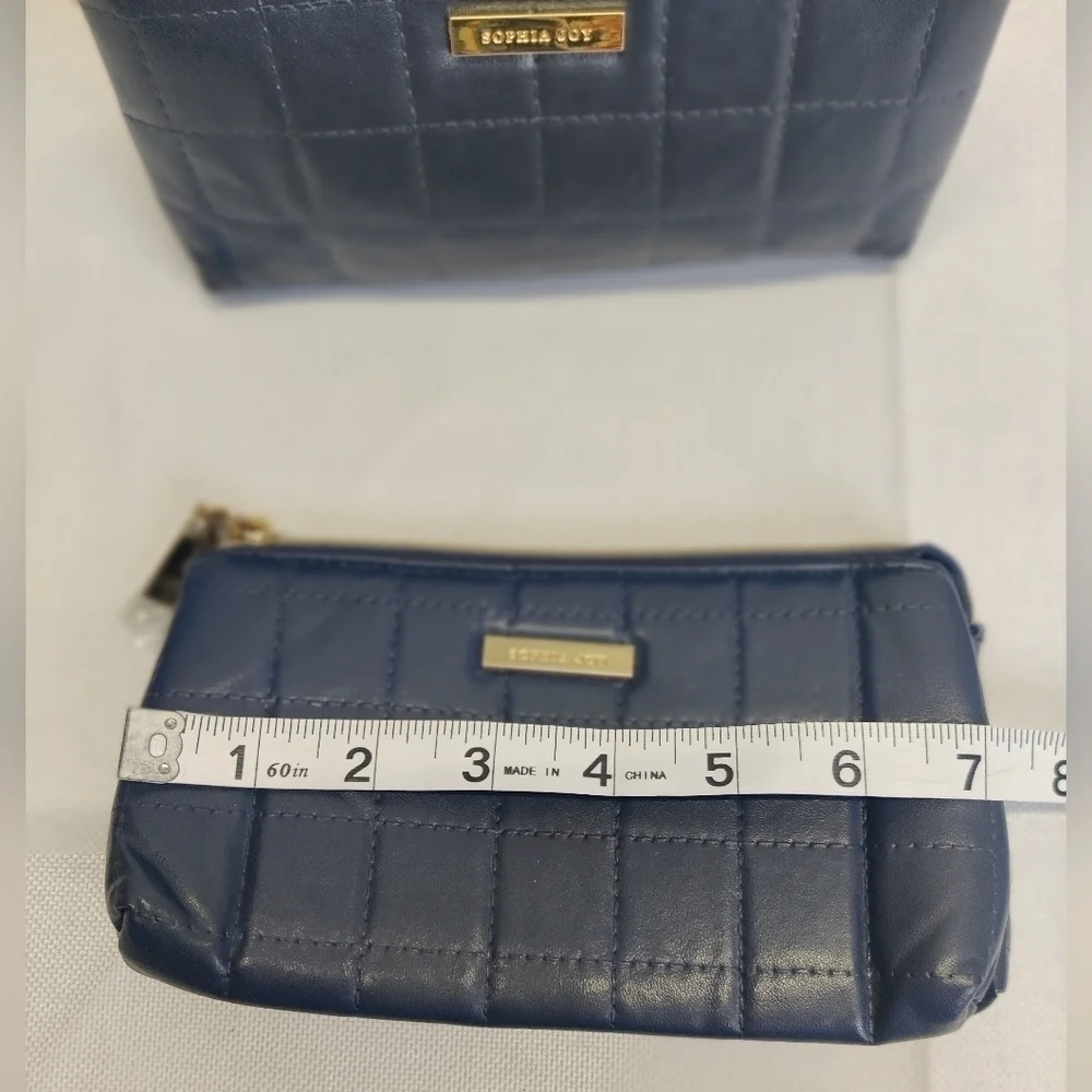 Two New Sophia Joy Makeup Bags Soft Quilted Navy Blue Faux Leather Zippers 4x7